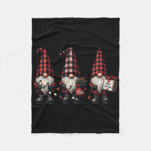 Christmas Gnome Trio Buffalo Check Plaid Hats Xmas Fleece Blanket