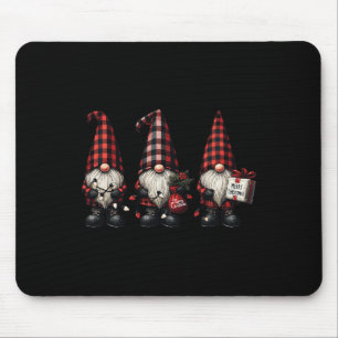 Christmas Gnome Trio Buffalo Check Plaid Hats Xmas Mouse Pad