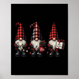 Christmas Gnome Trio Buffalo Check Plaid Hats Xmas Poster