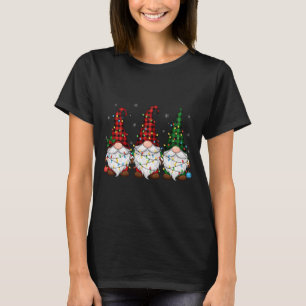 Christmas Gnome Trio Buffalo Plaid Lights Cute Xma T-Shirt