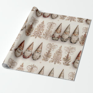 Christmas Gnome Vintage Watercolor Holiday Pattern Wrapping Paper