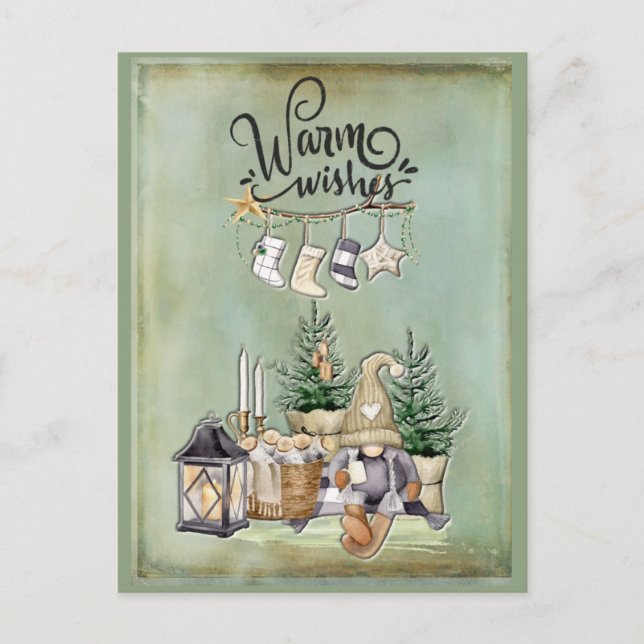 Christmas Gnome Warm Wishes Greeting Holiday Postcard (Front)