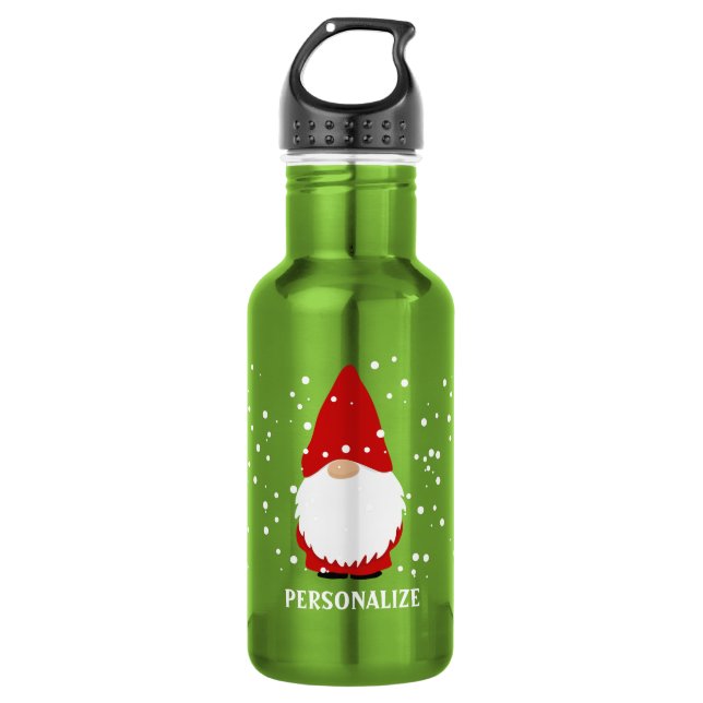 Christmas gnome water bottle with custom name (Front)