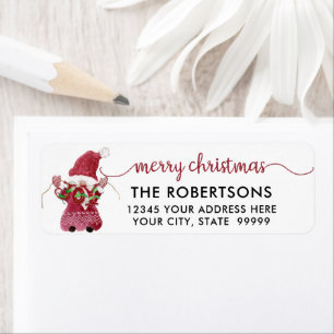 Christmas Gnome Watercolor Joy Script Typography Return Address Label