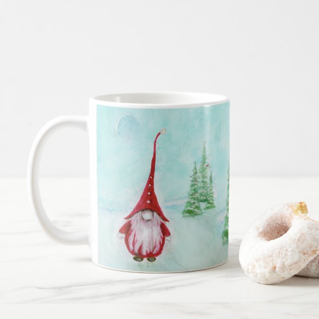 Christmas Gnome Whimsical  Coffee Mug (With Donut)