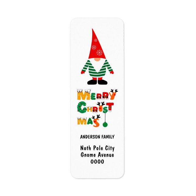 Christmas Gnome Whimsical Fonts Return Address  Label (Front)