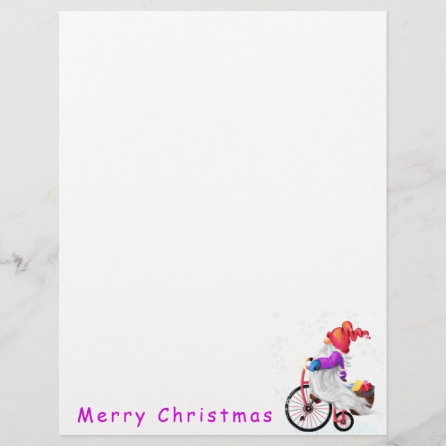 Christmas Gnome with Bike and Gift Letterhead (Back)
