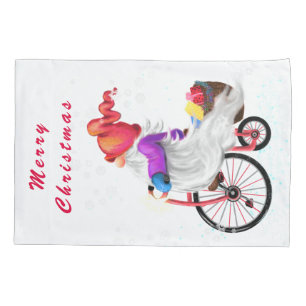 Christmas Gnome with Bike and Gift Pillow Case