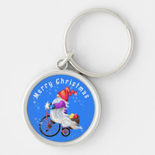 Christmas Gnome with Bike and Gifts Keychain Gift (Front)