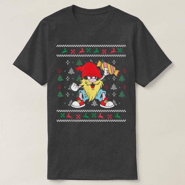 Christmas gnome with candy canes design funny ugly T-Shirt (Design Front)