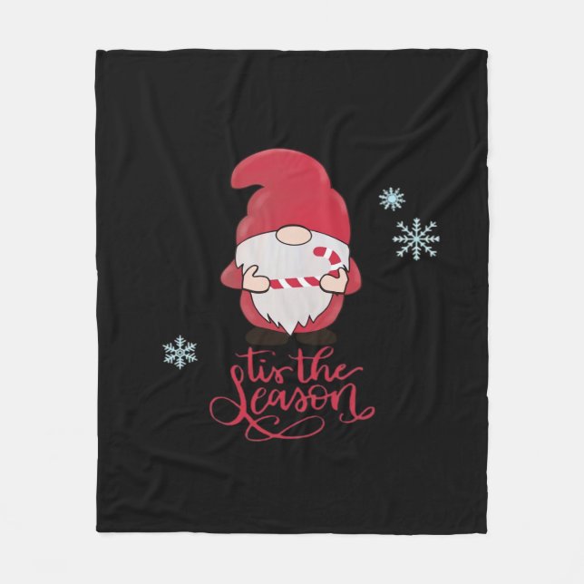 Christmas Gnome With Candycane Fleece Blanket (Front)