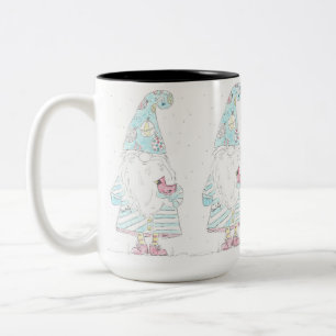 Christmas gnome with cardinal Two-Tone coffee mug