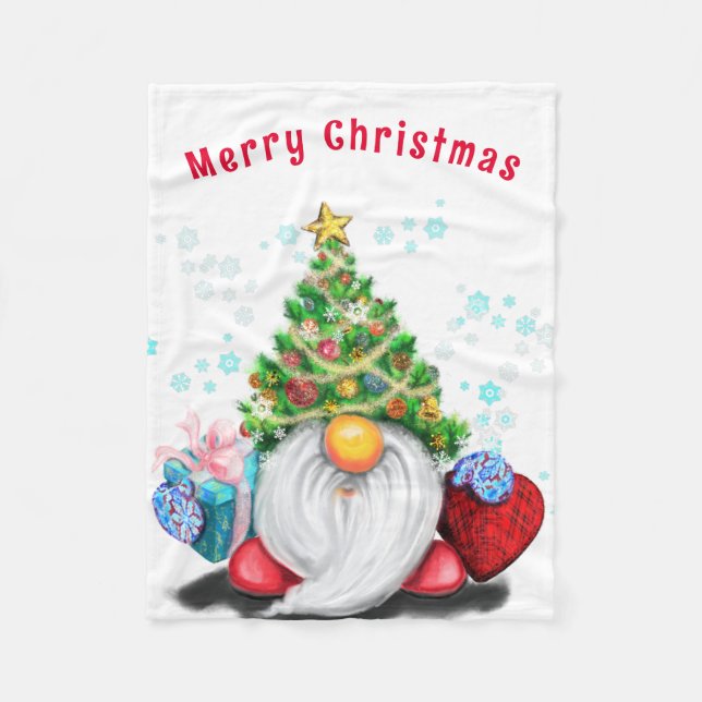 Christmas Gnome with Gift Fleece Blanket (Front)