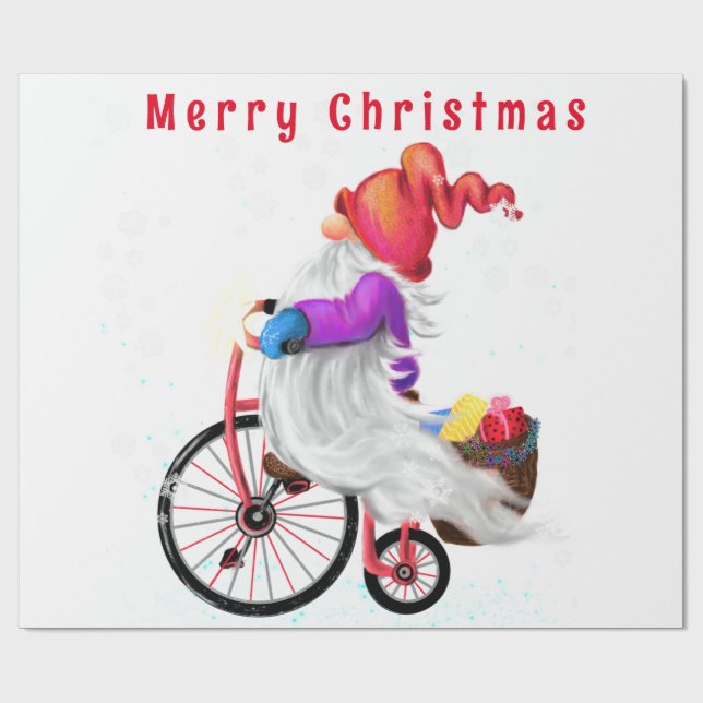 Christmas Gnome with Gift Wrapping Paper (Flat)