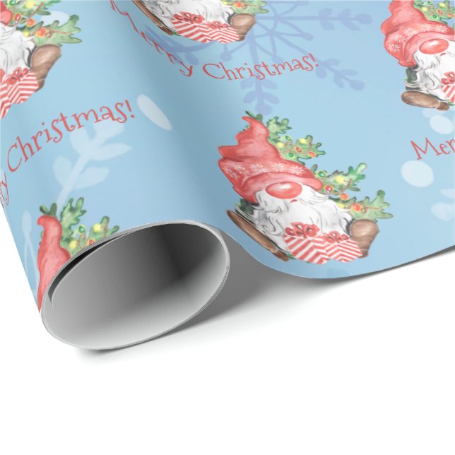 Christmas Gnome with Presents Tree Personalised Wrapping Paper (Roll Corner)