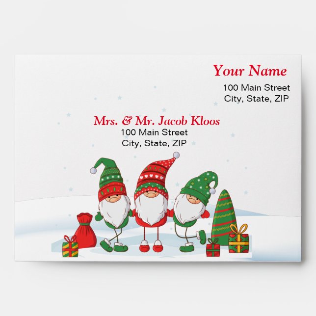 Christmas Gnome with Red Inside  Envelope (Front)