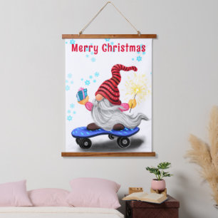 Christmas Gnome with Skateboard Tapestry