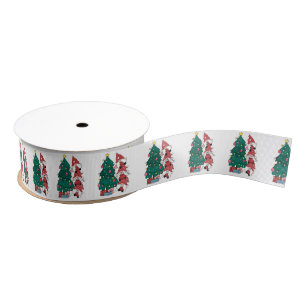 Christmas Gnomes and Christmas Trees  Grosgrain Ribbon