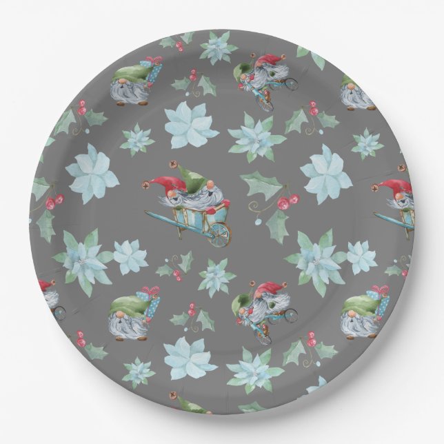 Christmas Gnomes At Play Paper Plate (Front)