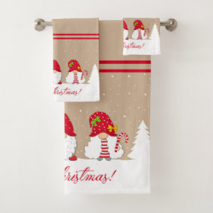 Christmas Gnomes Bath Towel Set