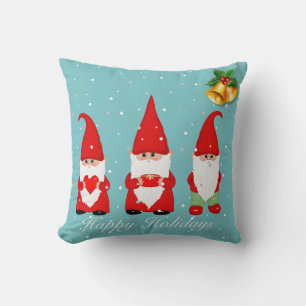 Christmas Gnomes & Bells on Light Blue Cushion