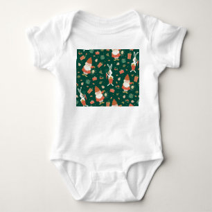Christmas Gnomes, Bunny Holiday Pattern. Baby Bodysuit