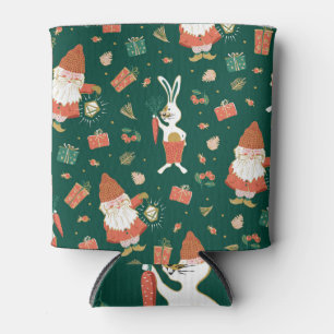 Christmas Gnomes, Bunny Holiday Pattern. Can Cooler