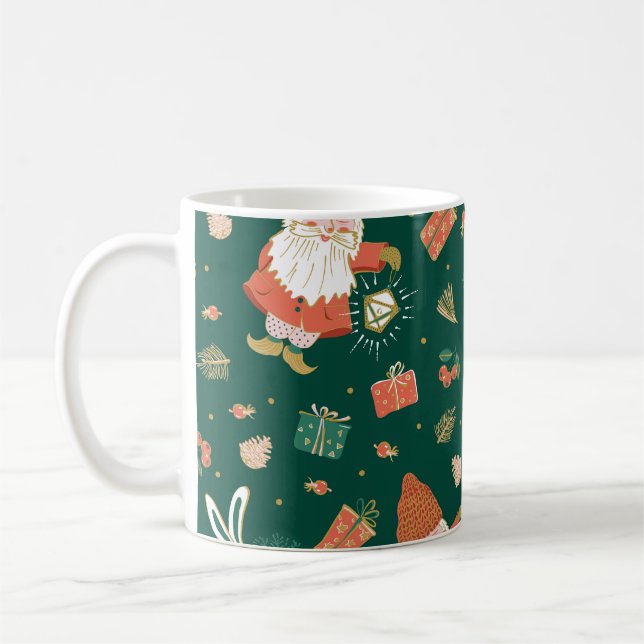 Christmas Gnomes, Bunny Holiday Pattern. Coffee Mug (Left)
