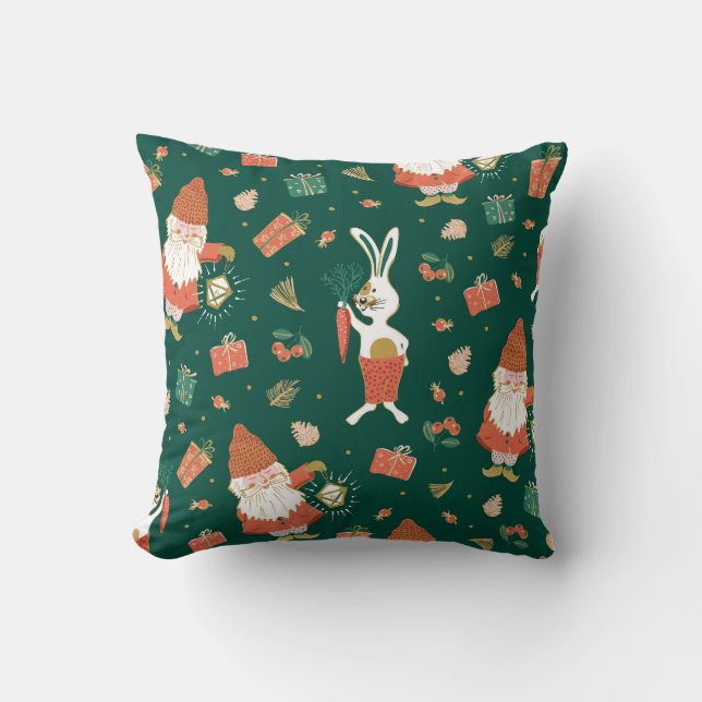 Christmas Gnomes, Bunny Holiday Pattern. Cushion (Front)
