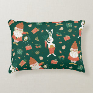 Christmas Gnomes, Bunny Holiday Pattern. Decorative Cushion