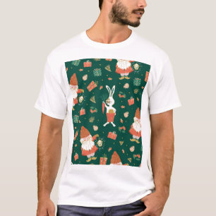 Christmas Gnomes, Bunny Holiday Pattern. T-Shirt