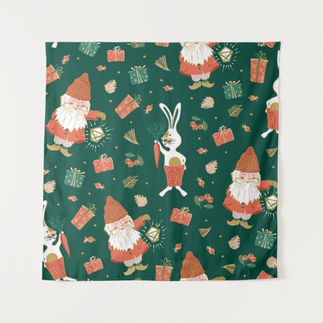 Christmas Gnomes, Bunny Holiday Pattern. Tapestry (Front)