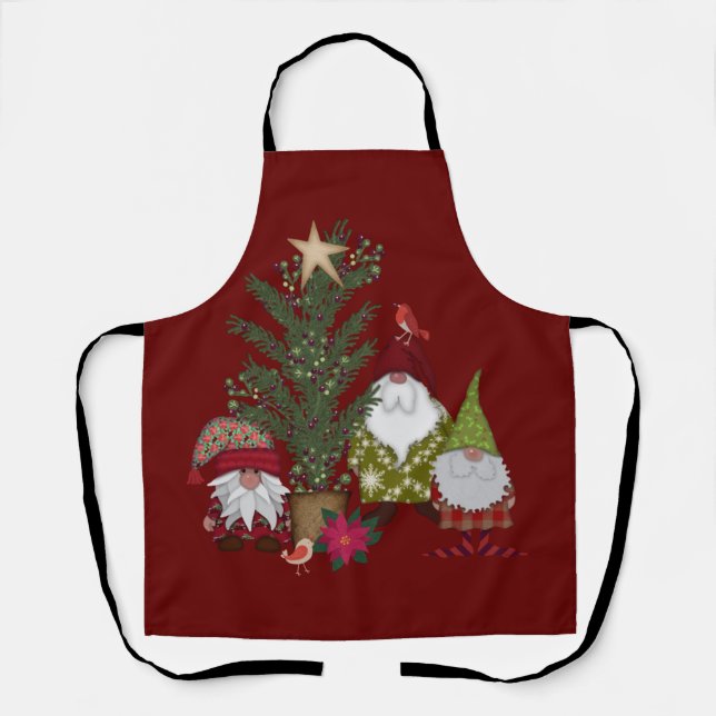 Christmas Gnomes by Pine Tree Holiday Apron (Front)
