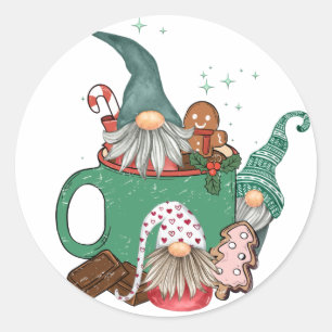 Christmas Gnomes & Cocoa Classic Round Sticker