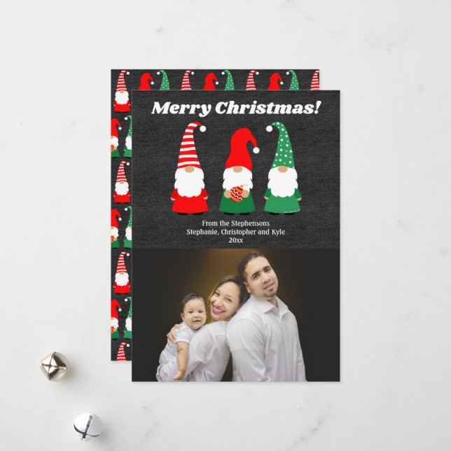 Christmas Gnomes Cute Holiday Photo (Front/Back In Situ)