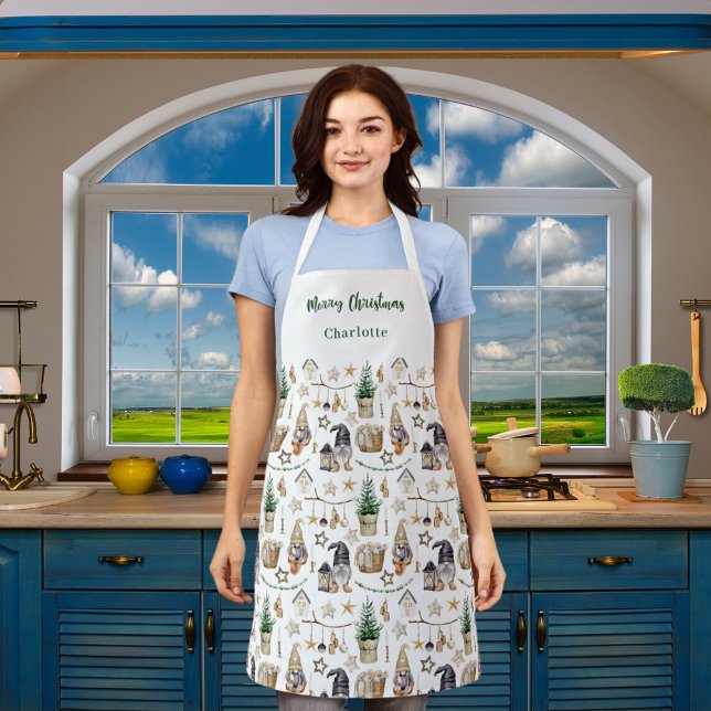 Christmas gnomes farmhouse name script apron (Creator Uploaded)