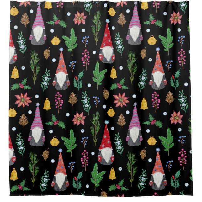 Christmas Gnomes: Festive Seamless Pattern Shower Curtain (Front)