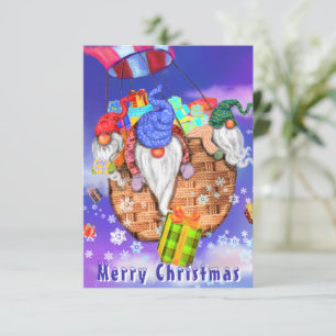 Christmas Gnomes Flying A Balloon and Gives Gifts 