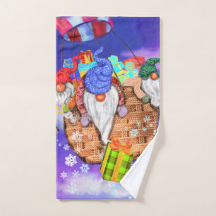 Christmas Gnomes Flying A Balloon and Gives Gifts Bath Towel Set