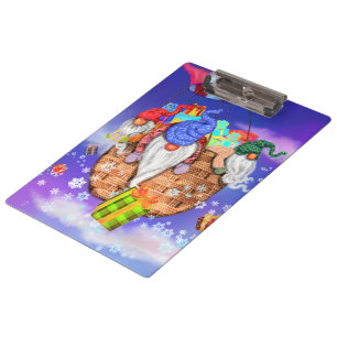 Christmas Gnomes Flying A Balloon and Gives Gifts Clipboard