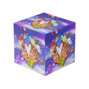 Christmas Gnomes Flying A Balloon and Gives Gifts  Cube
