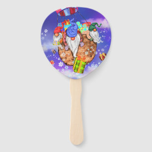Christmas Gnomes Flying A Balloon and Gives Gifts Hand Fan