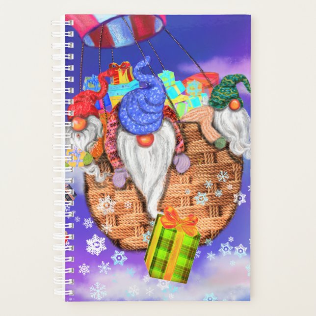 Christmas Gnomes Flying A Balloon and Gives Gifts  Planner (Front)