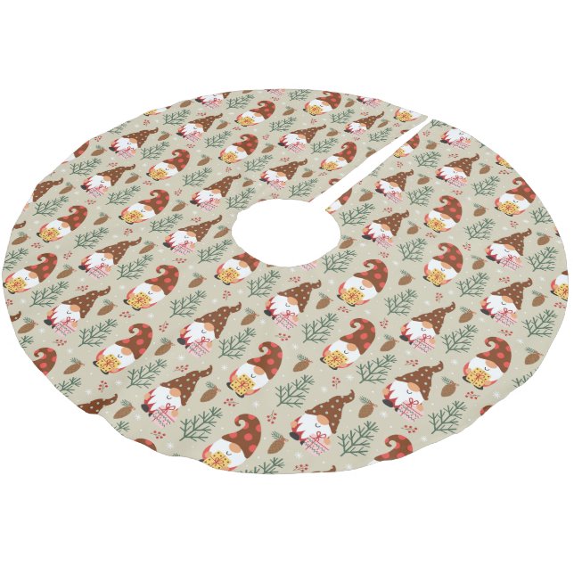 Christmas Gnomes Gift Pattern Brushed Polyester Tree Skirt (Angled)