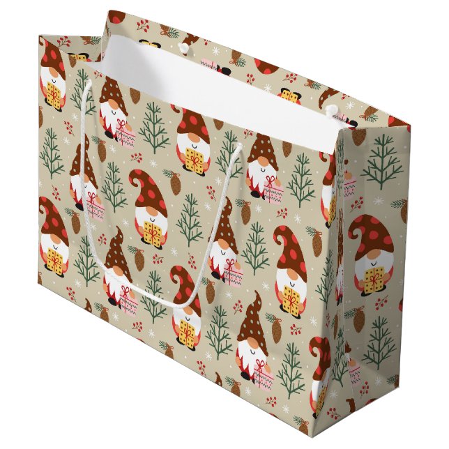 Christmas Gnomes Gift Pattern Large Gift Bag (Front Angled)