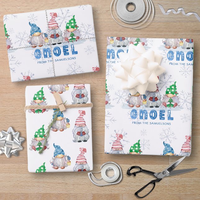 Christmas Gnomes GNOEL Greeting Personalised Wrapping Paper Sheet (Creator Uploaded)