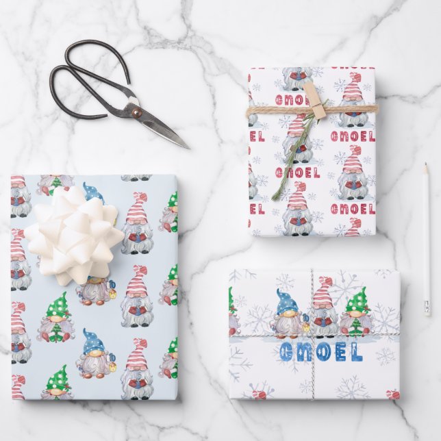 Christmas Gnomes GNOEL Winter Snowflake Wrapping P Paper Sheet (Front)