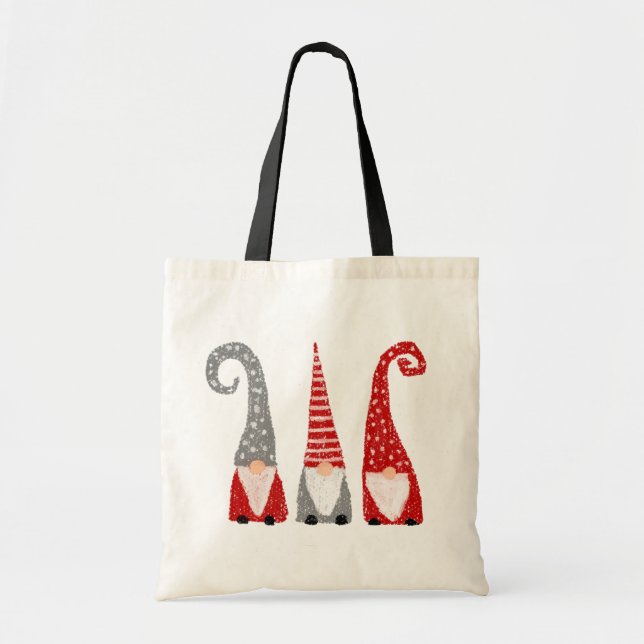 Christmas Gnomes Hand Drawn Red White Grey Tote Bag (Front)