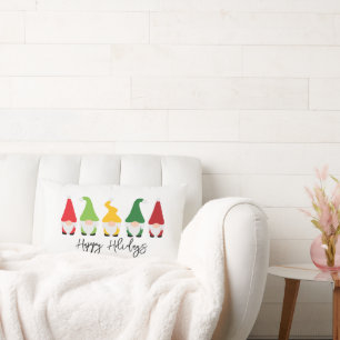 Christmas Gnomes Happy Holidays Festive Family Fun Lumbar Cushion