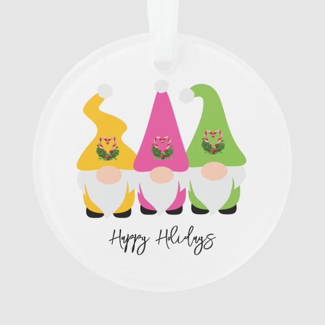 Christmas Gnomes Happy Holidays NAME Year Chequere Ornament (Back)